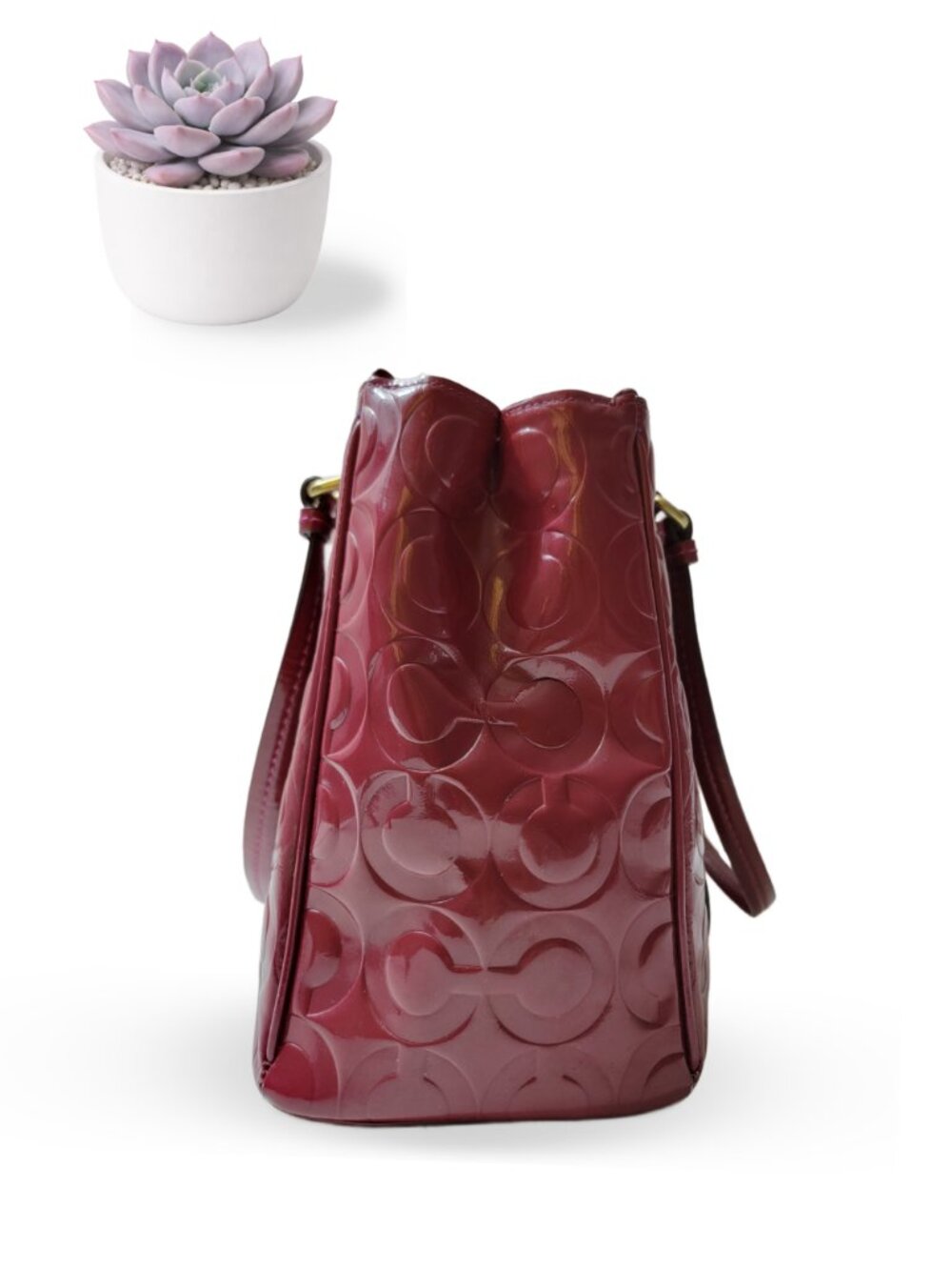 Coach Peyton Op Art Patent Leather Jordan Carryall Passion Berry Red Satchel - Picture 4 of 12